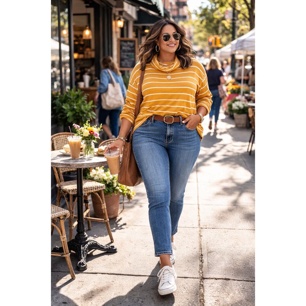 Talbots Plus Yellow White Turtleneck Long Sleeve The Nice Stripe Tee Women's 2Xβ